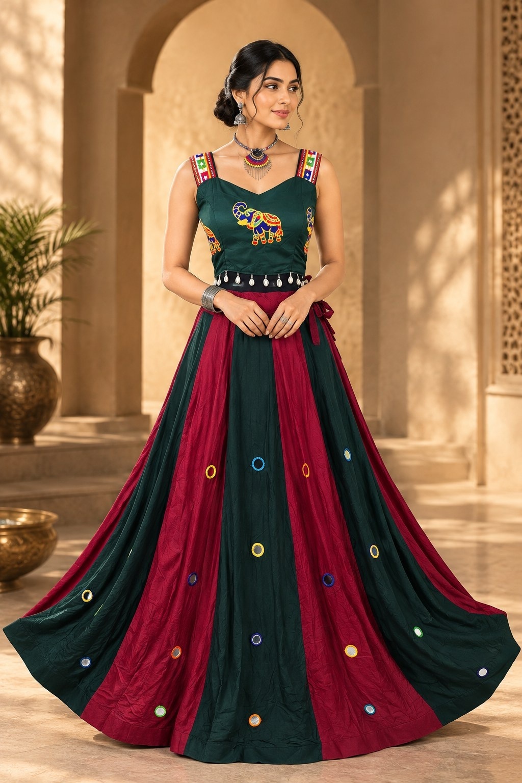 Teal and Maroon Festive Lehenga
