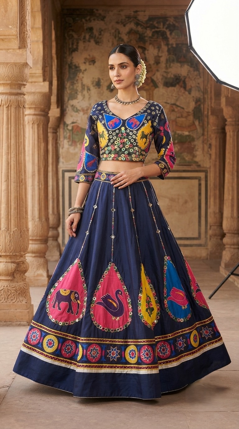 White multicolour festive chaniya choli